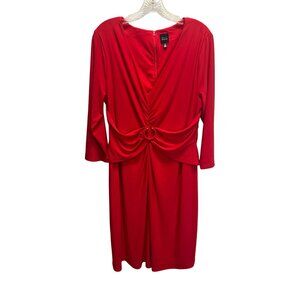Womens Red Ruched Waist Dress By Black Saks Fifth Avenue Size 16 3/4 Sleeves Bac